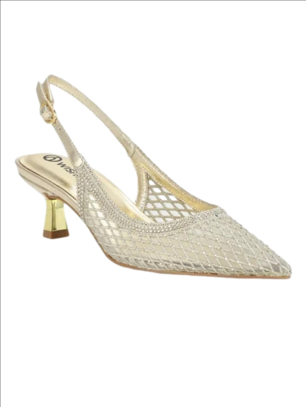 Wishbone Odette Gold Mesh Slingback Pointed-Toe Heels, Size 5.5 ~ Like New
